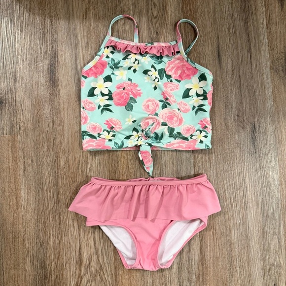 Ruffle Butts Tankini Little Girls Sz 5 Rosy Sweetheart Ruffle UPF 50 Swimsuit - Picture 2 of 6